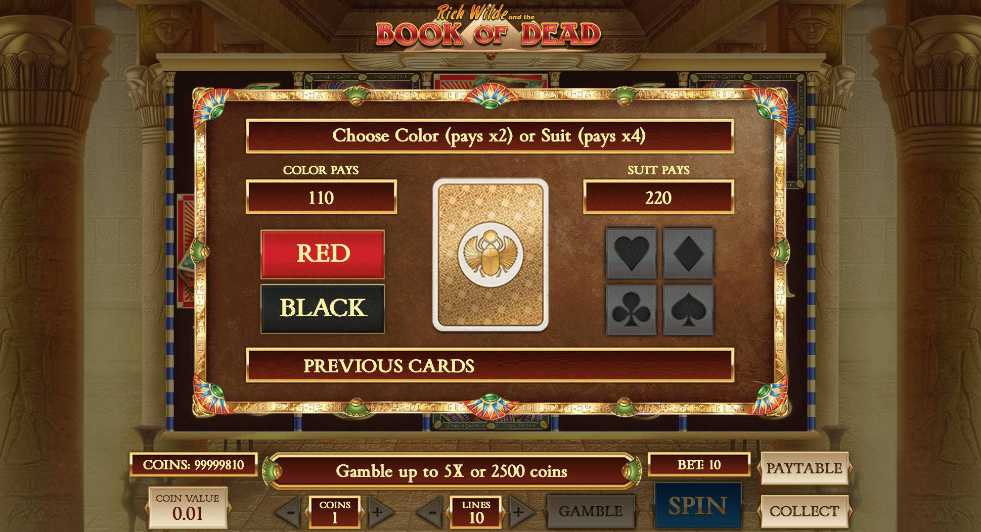 book of dead base game gamble feature